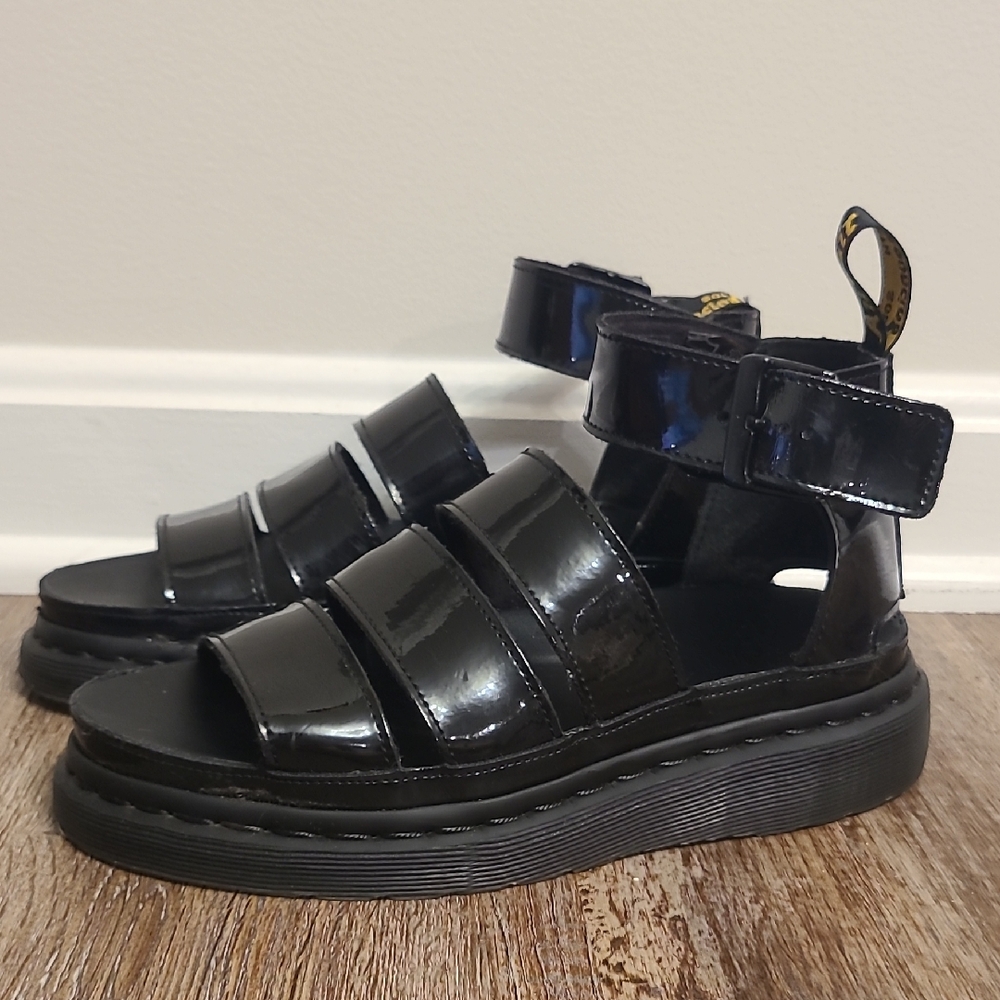 Dr. Martens Clarissa Quad Black Patent Leather Sandals